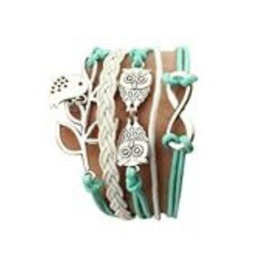 Handmade Braided Multi Layers Vintage Woven Rope Woven Leather Alloy Owl Bangle